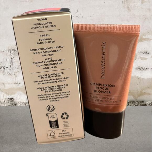 Bare Minerals COMPLEXION RESCUE BLONZER Liquid Blush + Bronzer Kiss of Rose NIB - Picture 4 of 6